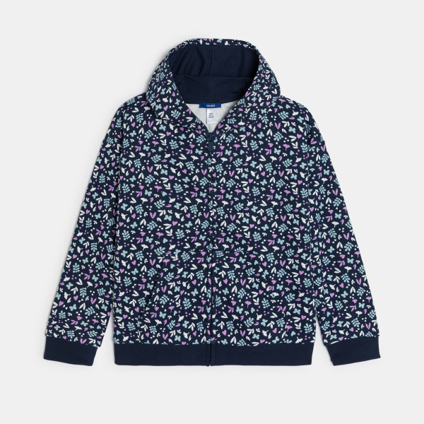 سويت شيرت بغطاء رأس مطبوع عليه، أزرق اللون للفتيات